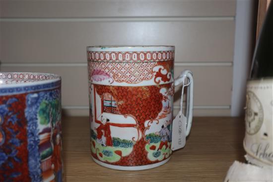 Two early 19th century Chinese export porcelain mugs, decorated with figures